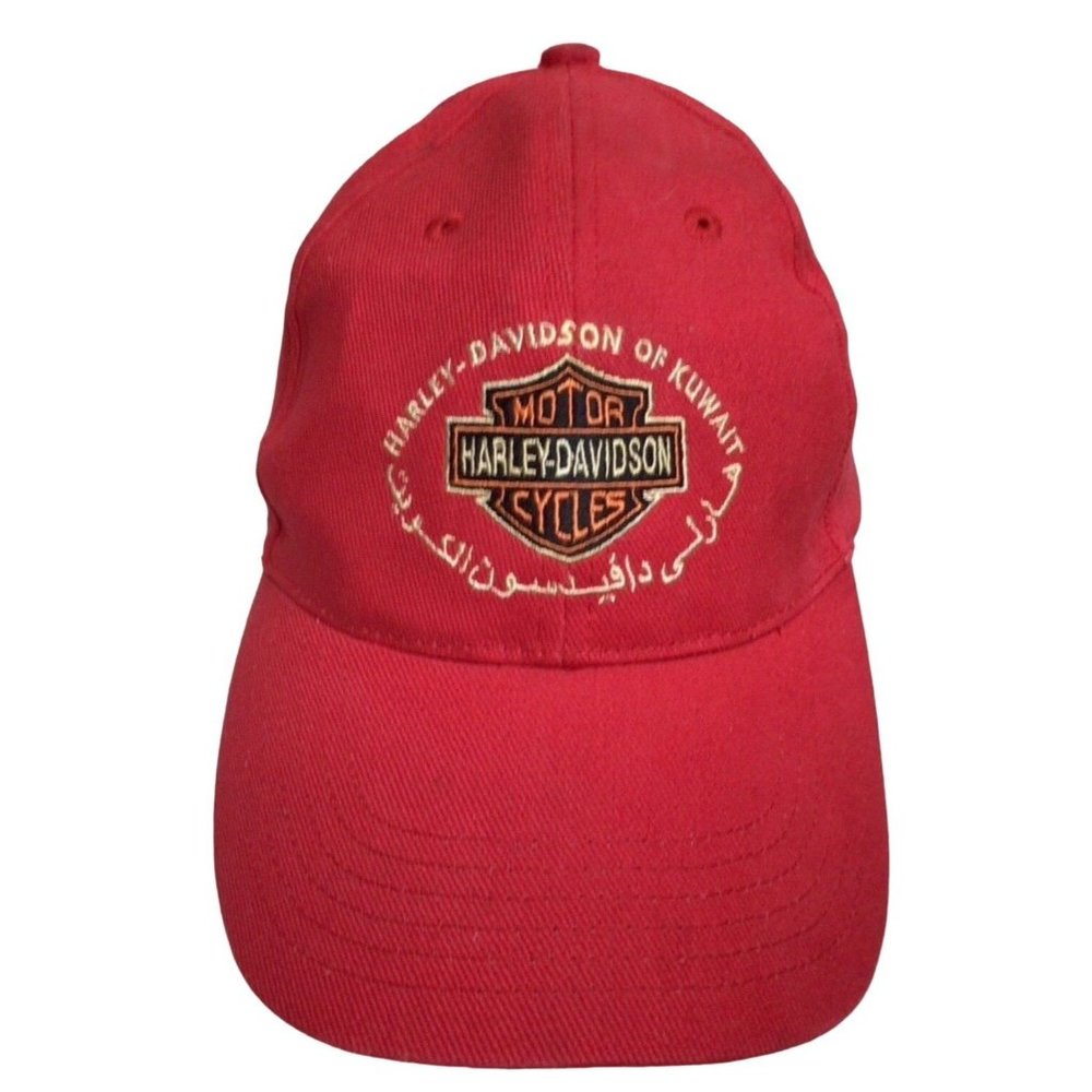 Harley Davidson Of Kuwait Hat Cap Red Adjustable Size 7 1/4 Cleaned Unisex Gift